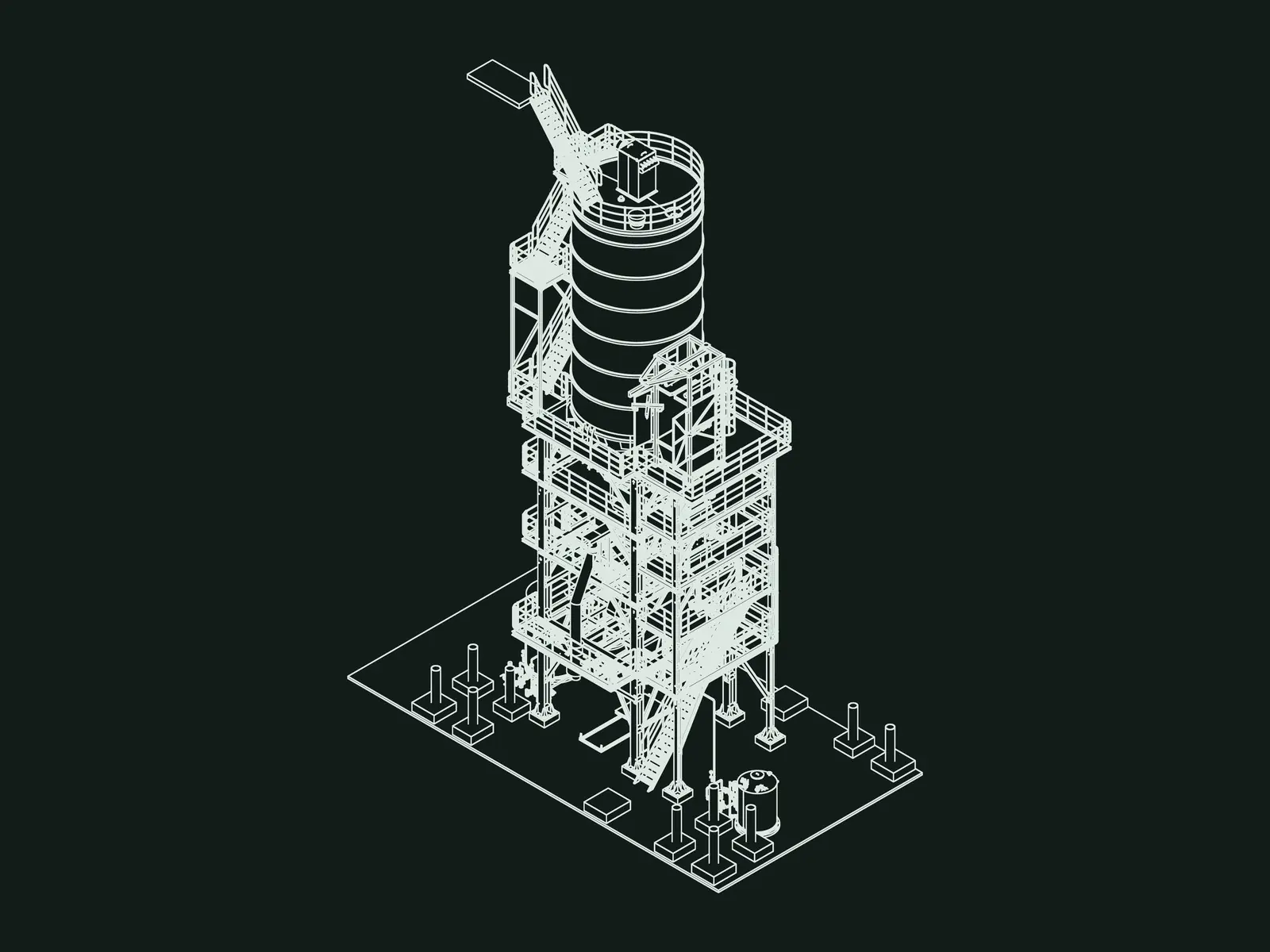 Isometric general arrangement: Fly ash tower with a 200 m³ silo, Guangxi, China
