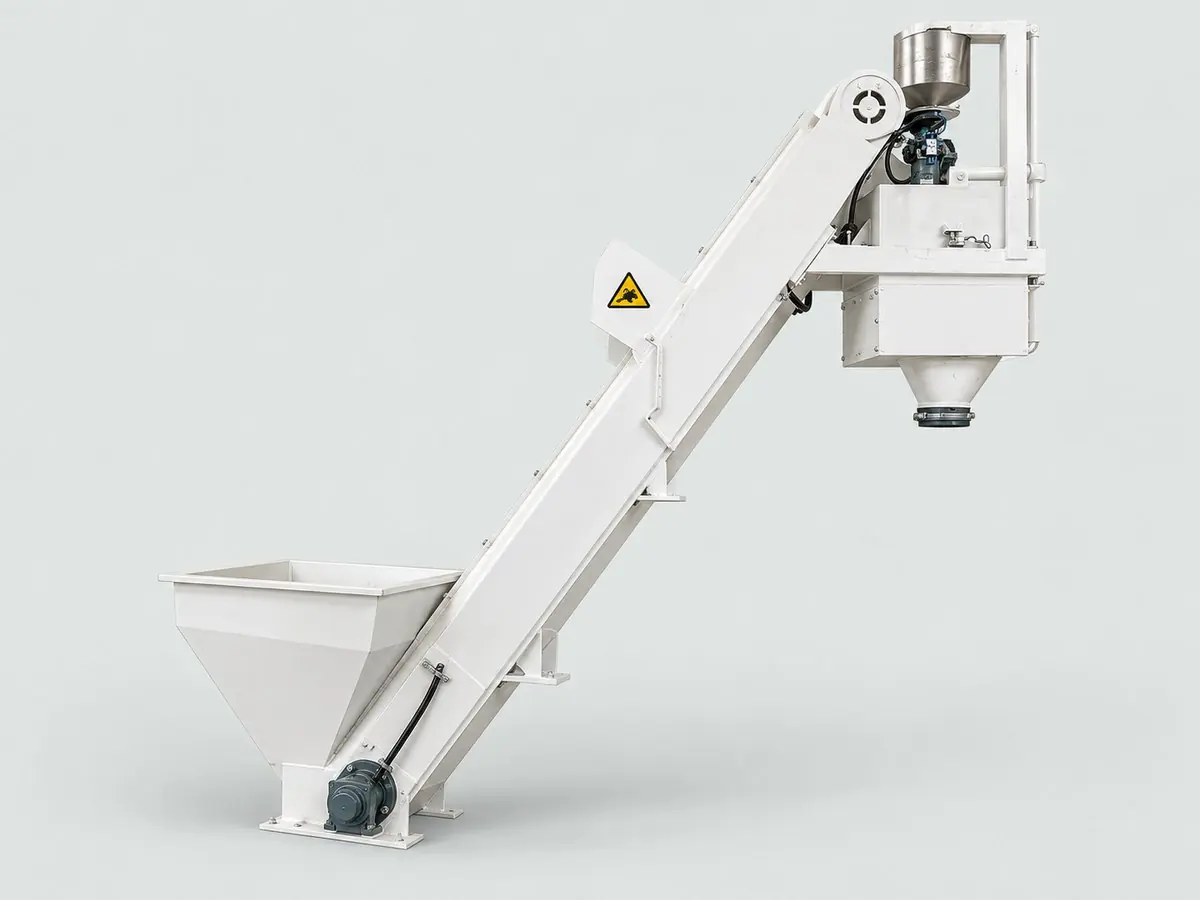 Hopper with inclined screw conveyor
