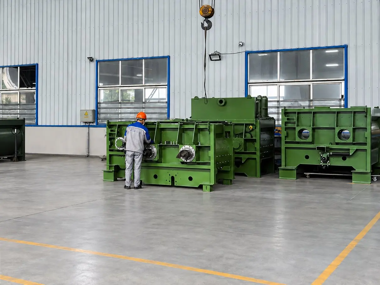 Twin-shaft mixers being assembled in our workshop